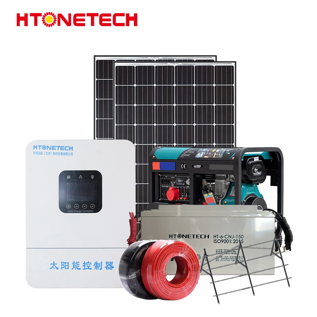 Htonetech off Grid Solar System Suppliers China 5kw 193kw OEM Good Price 48 Volt Mono Solar Panels Matrix Diesel Generator Hybrid on Grid Solar System